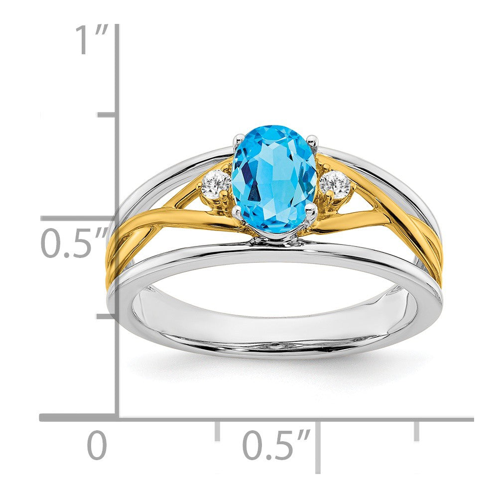 14K White & Yellow Gold Blue Topaz & Diamond Crossover Split Shank Ring (0.86 TCW)