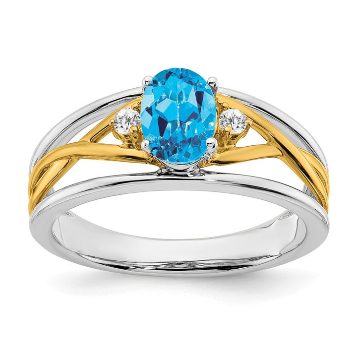 14K White & Yellow Gold Blue Topaz & Diamond Crossover Split Shank Ring (0.86 TCW)