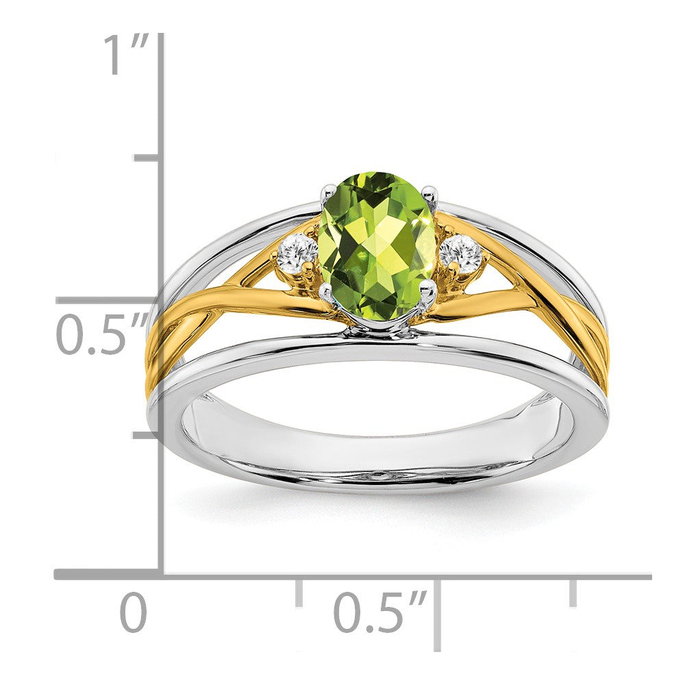 14K White & Yellow Gold Peridot & Diamond Crossover Split Shank Ring (1.26 TCW)