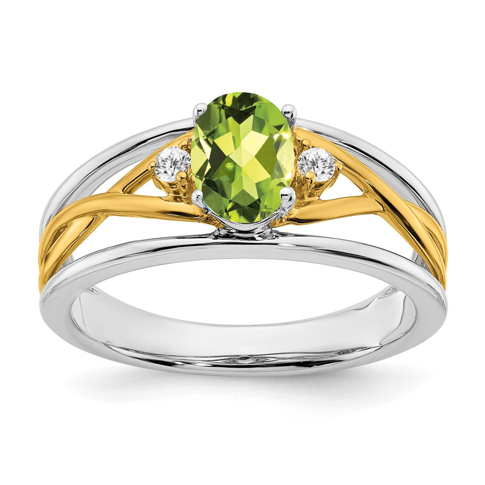 14K White & Yellow Gold Peridot & Diamond Crossover Split Shank Ring (1.26 TCW)