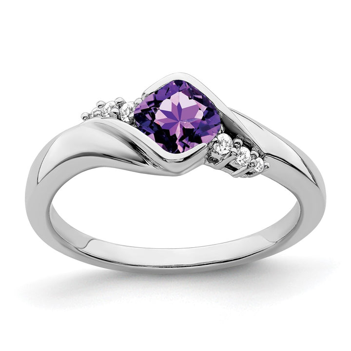 14K White Gold Amethyst & Diamond Cluster Twisted Ring (0.74 TCW)