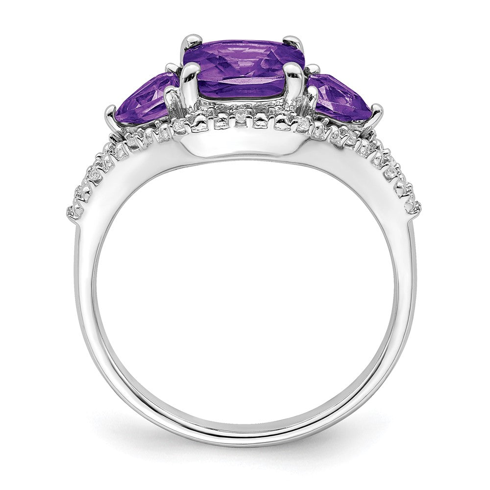 14K White Gold Amethyst & Diamond Cluster Halo Ring (2.57 TCW)