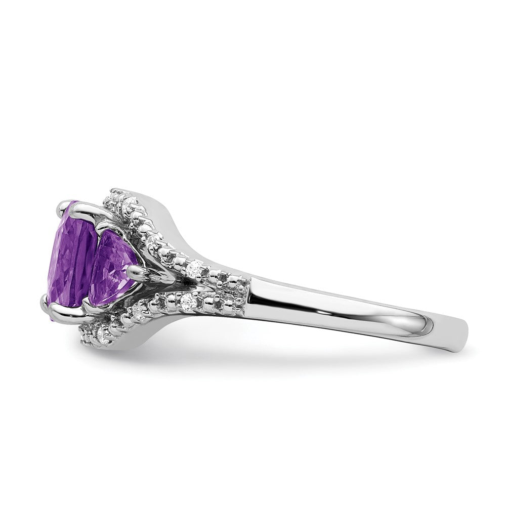 14K White Gold Amethyst & Diamond Cluster Halo Ring (2.57 TCW)