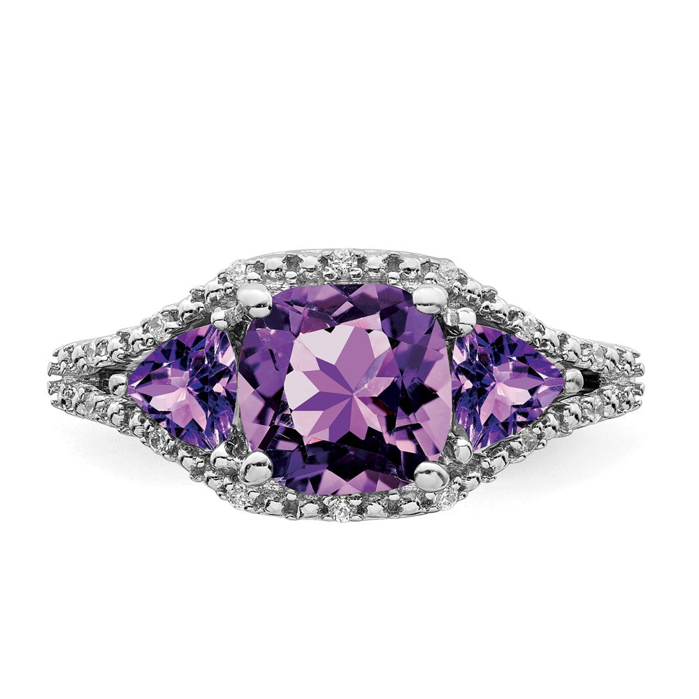 14K White Gold Amethyst & Diamond Cluster Halo Ring (2.57 TCW)