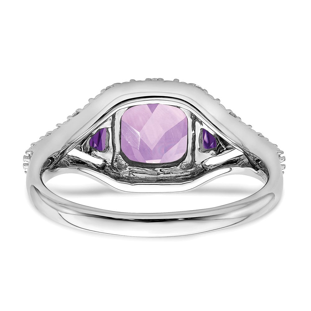 14K White Gold Amethyst & Diamond Cluster Halo Ring (2.57 TCW)