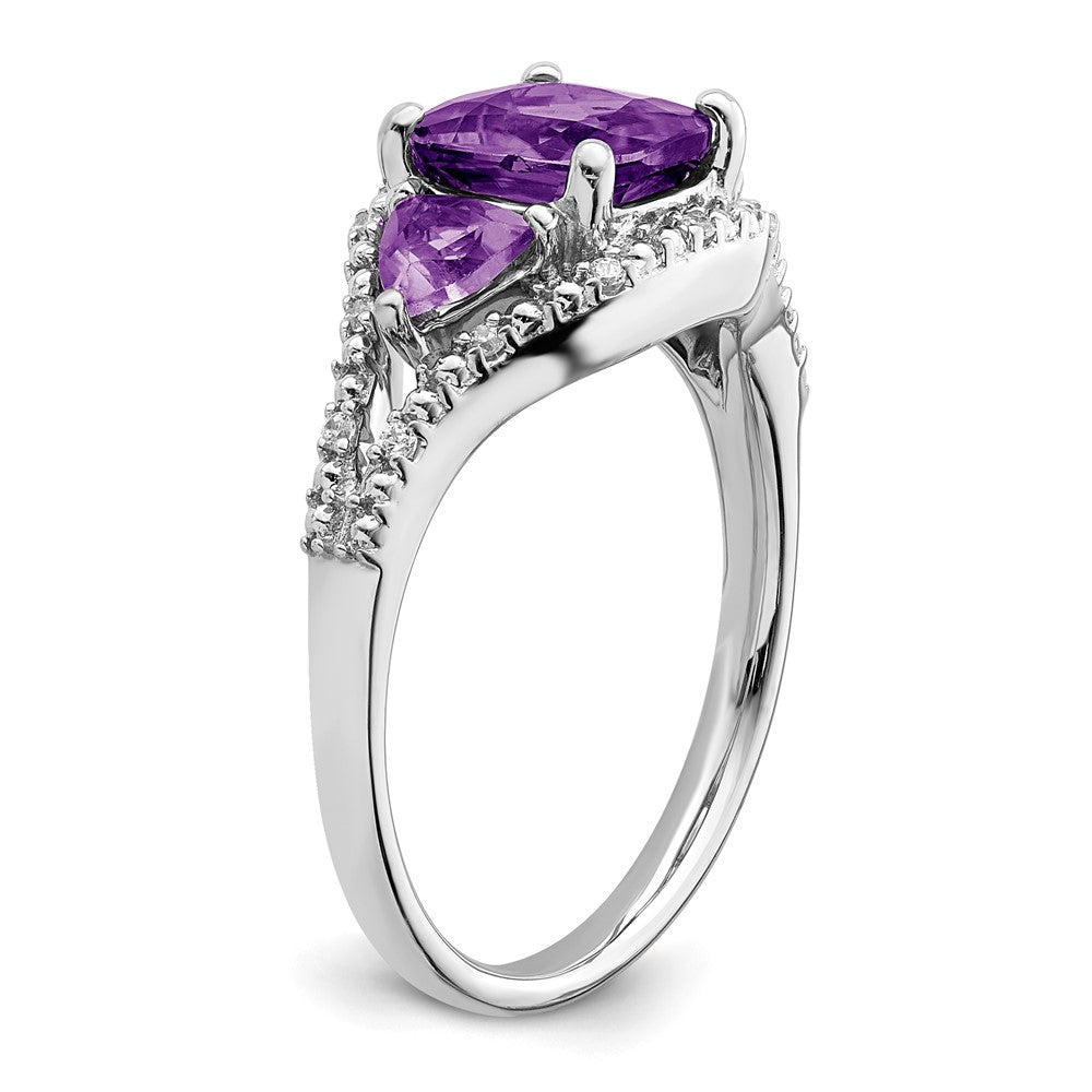 14K White Gold Amethyst & Diamond Cluster Halo Ring (2.57 TCW)