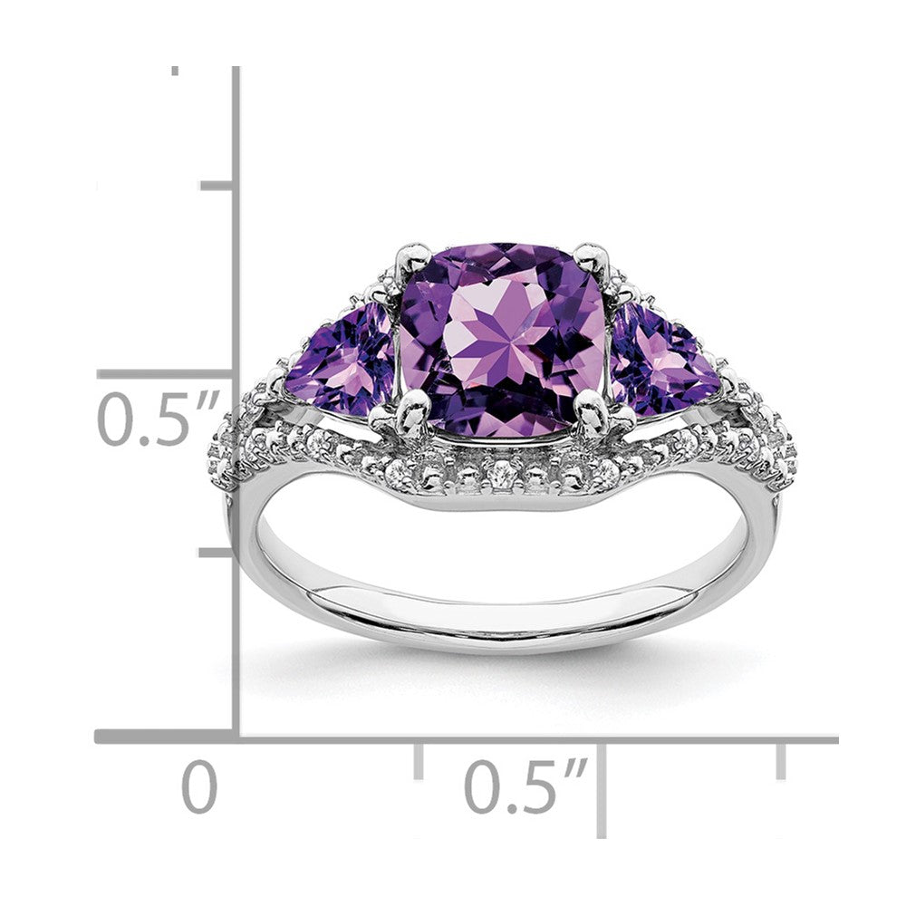 14K White Gold Amethyst & Diamond Cluster Halo Ring (2.57 TCW)