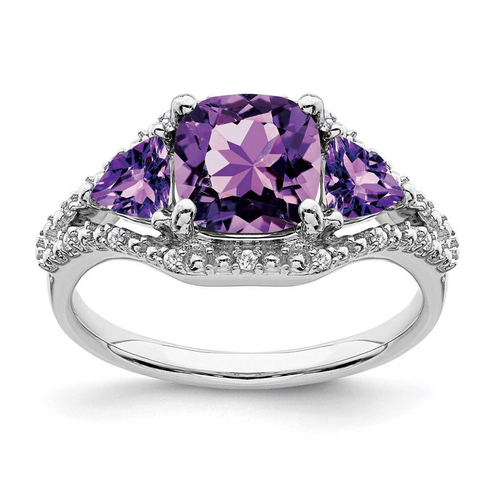 14K White Gold Amethyst & Diamond Cluster Halo Ring (2.57 TCW)