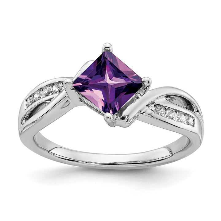 14K White Gold Amethyst & Diamond Crossover Pave Ring (1.17 TCW)