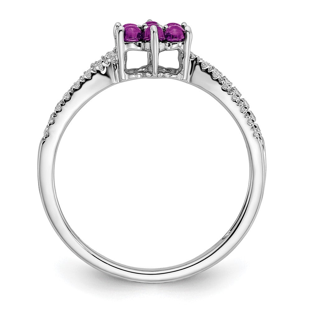 14K White Gold Amethyst & Diamond Crossover Cluster Ring (0.81 TCW)