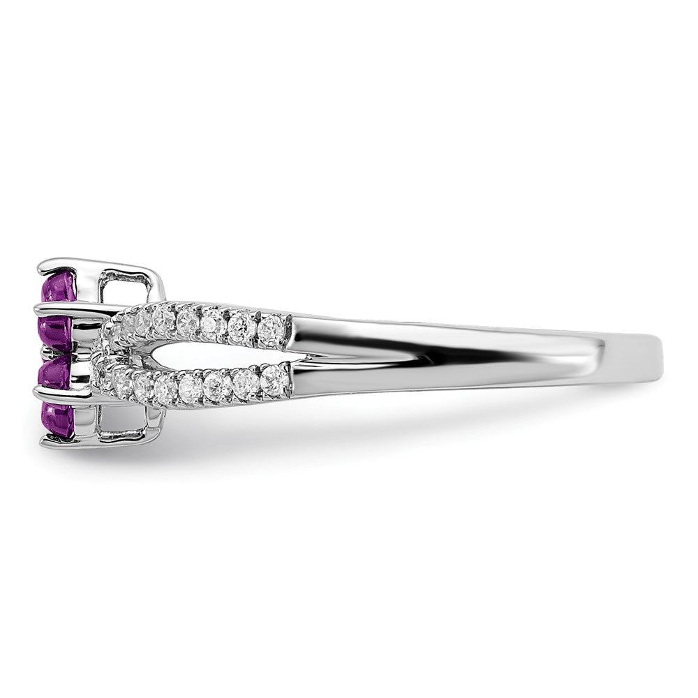 14K White Gold Amethyst & Diamond Crossover Cluster Ring (0.81 TCW)