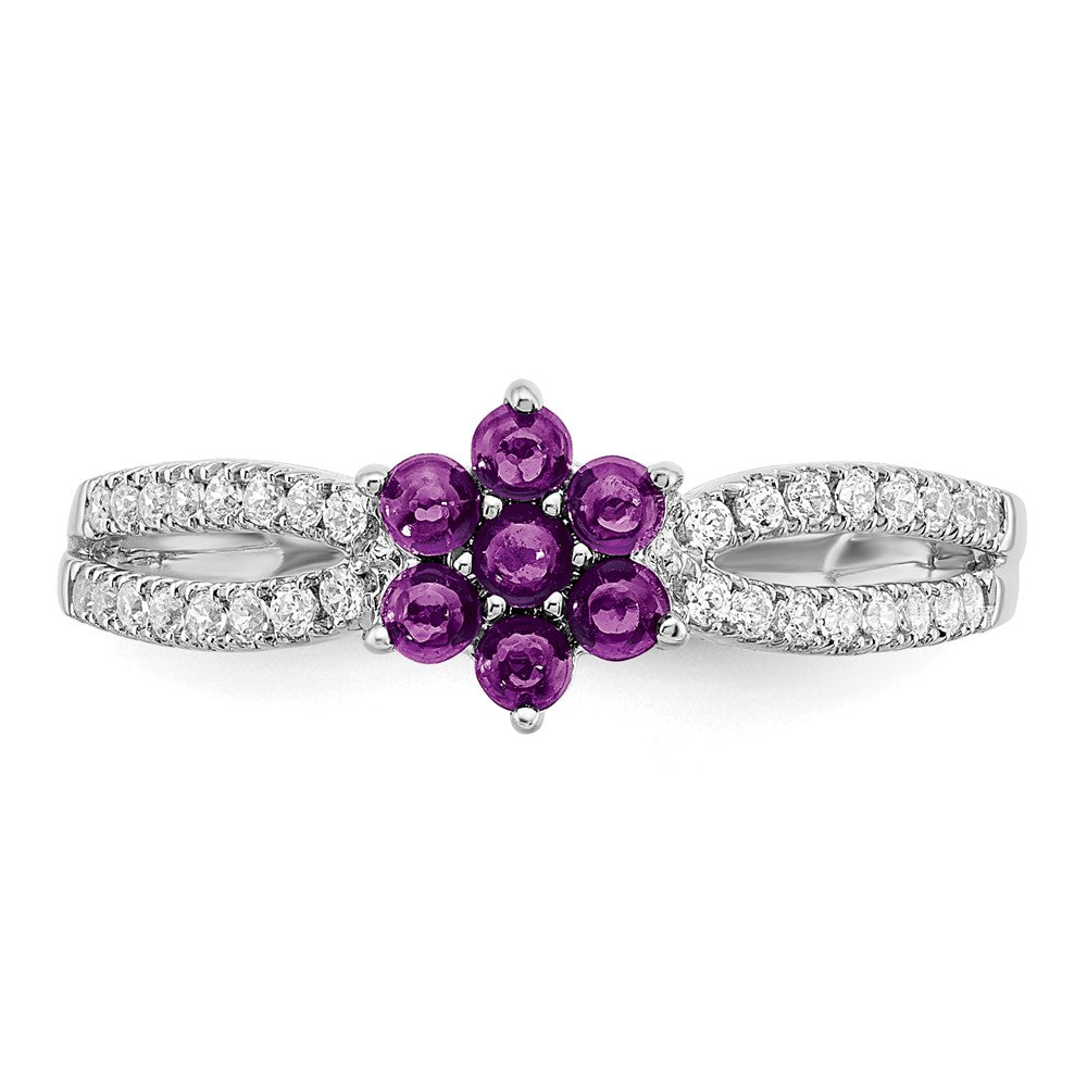 14K White Gold Amethyst & Diamond Crossover Cluster Ring (0.81 TCW)