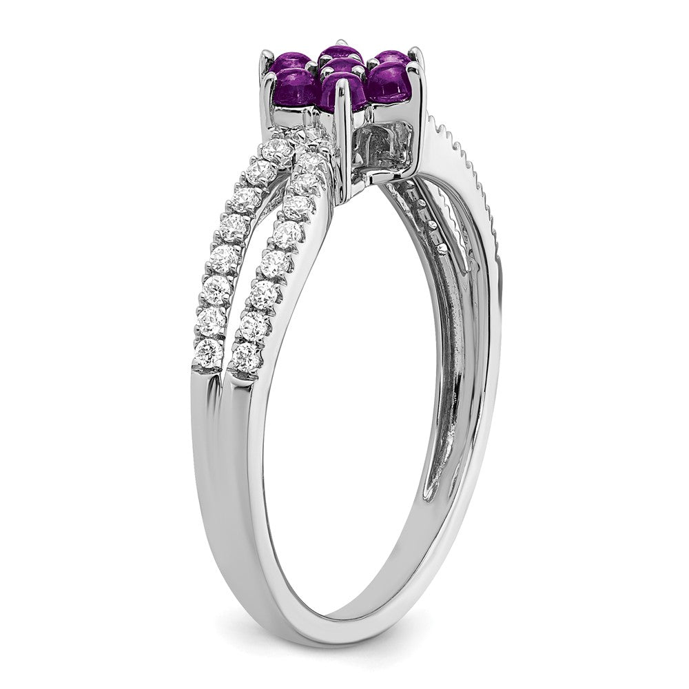 14K White Gold Amethyst & Diamond Crossover Cluster Ring (0.81 TCW)