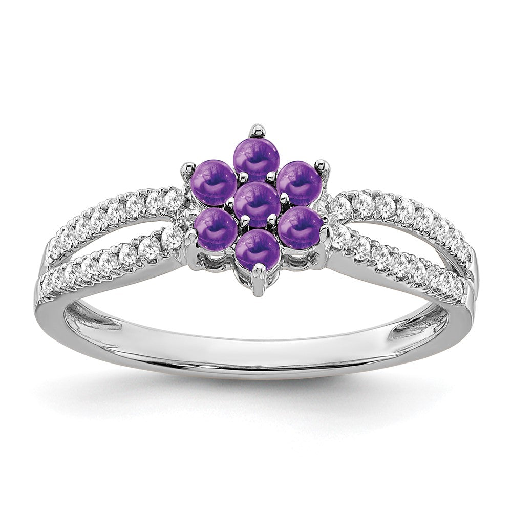 14K White Gold Amethyst & Diamond Crossover Cluster Ring (0.81 TCW)