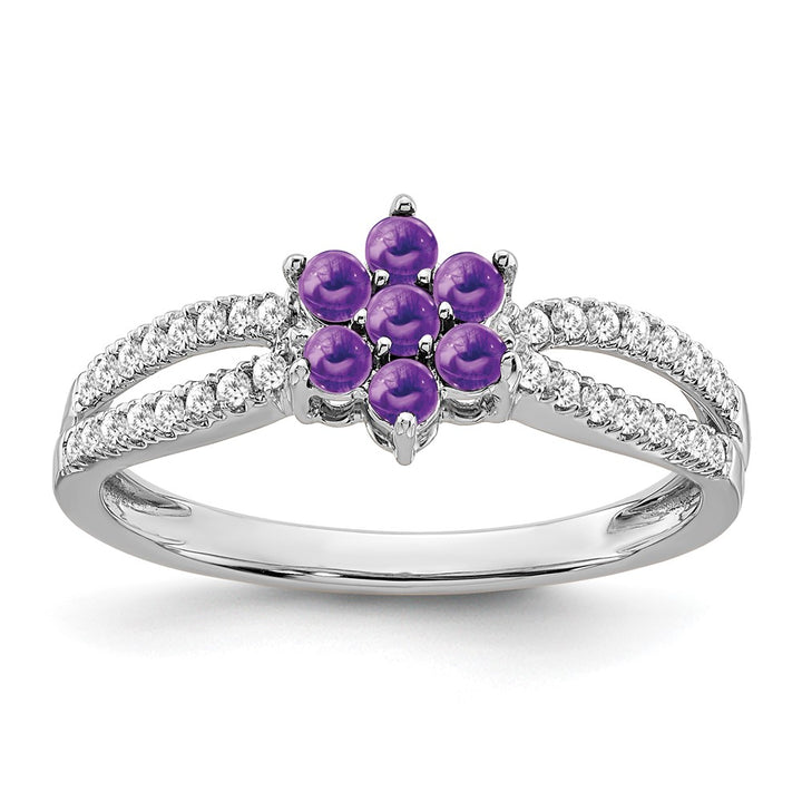 14K White Gold Amethyst & Diamond Crossover Cluster Ring (0.81 TCW)