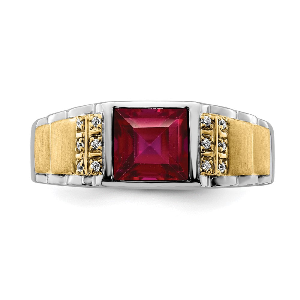 14K White & Yellow Gold Lab Ruby & Diamond Men Ring (2.06 TCW)