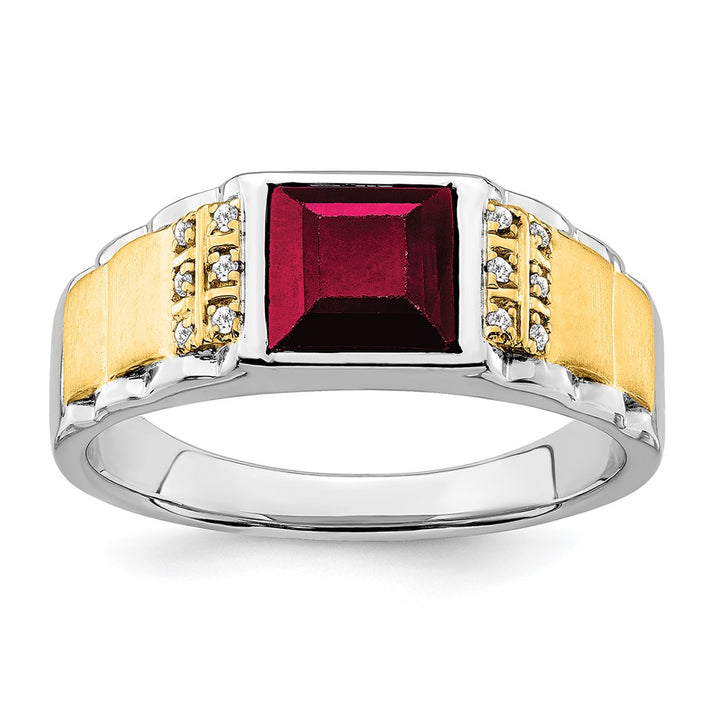 14K White & Yellow Gold Lab Ruby & Diamond Men Ring (2.06 TCW)