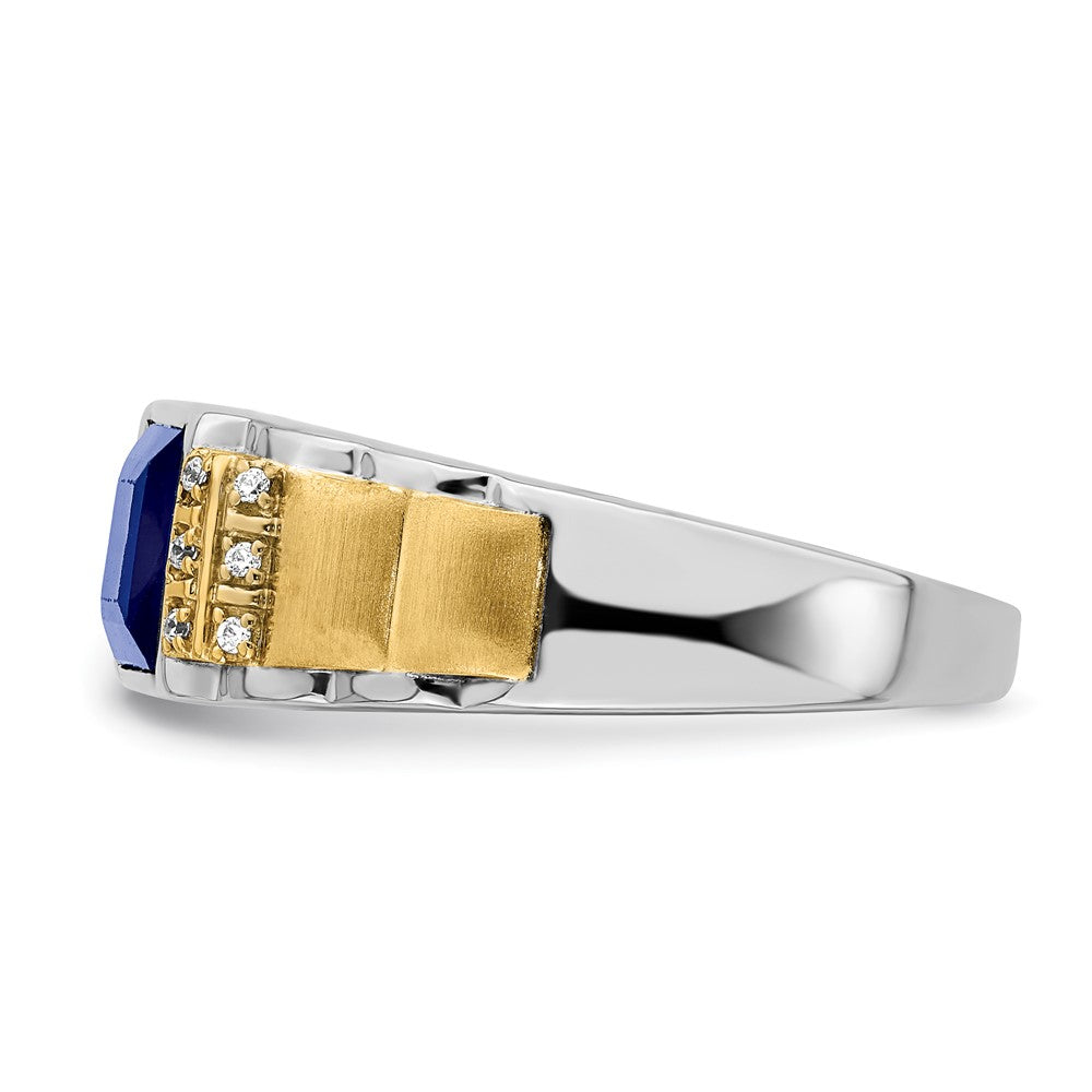 14K White & Yellow Gold Lab Sapphire & Diamond Men Ring (2.06 TCW)