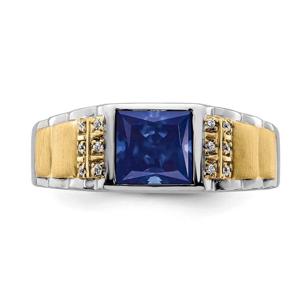 14K White & Yellow Gold Lab Sapphire & Diamond Men Ring (2.06 TCW)