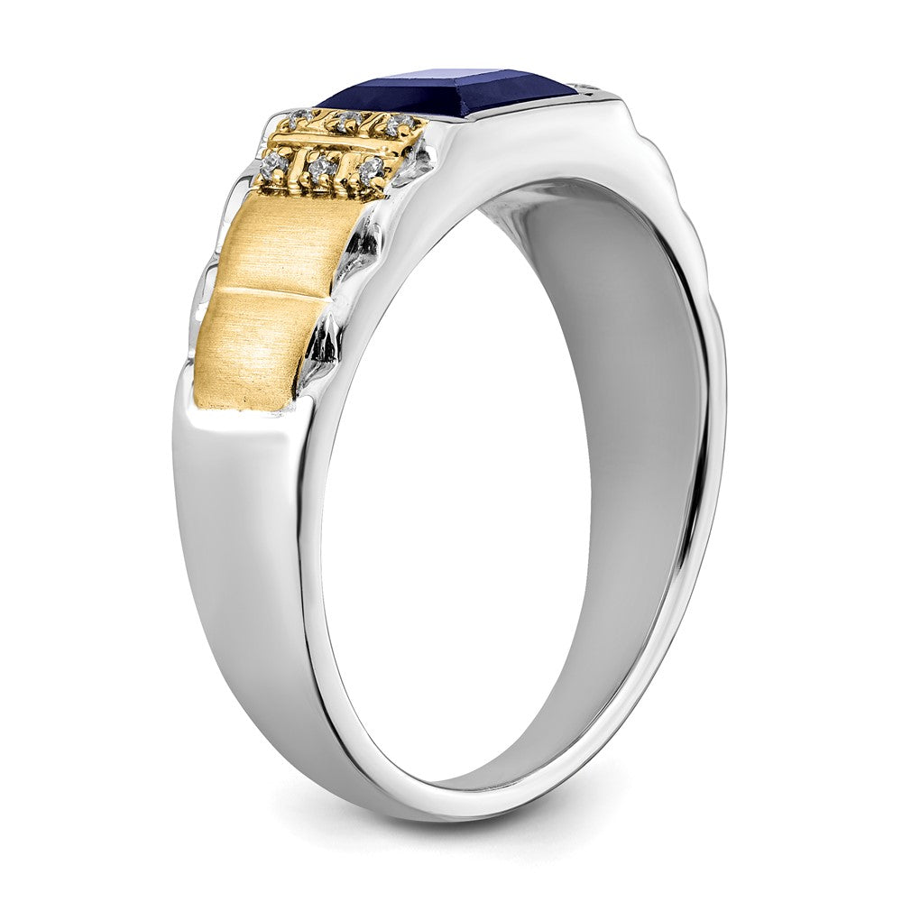 14K White & Yellow Gold Lab Sapphire & Diamond Men Ring (2.06 TCW)