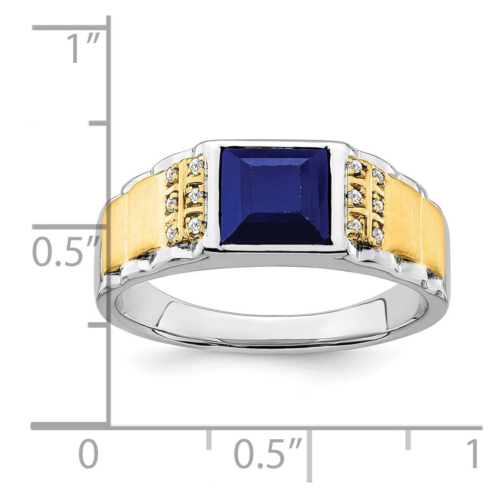 14K White & Yellow Gold Lab Sapphire & Diamond Men Ring (2.06 TCW)