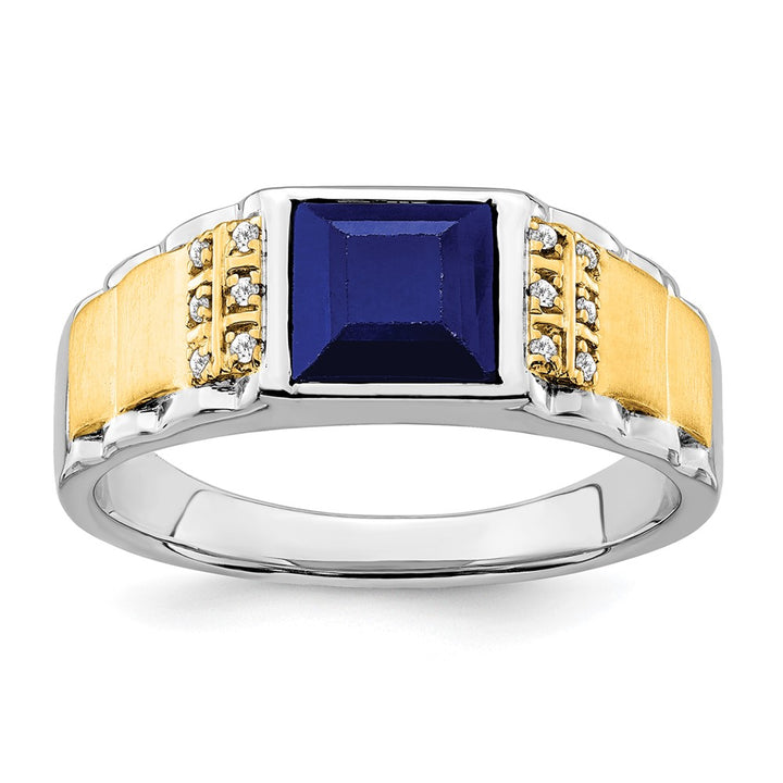 14K White & Yellow Gold Lab Sapphire & Diamond Men Ring (2.06 TCW)