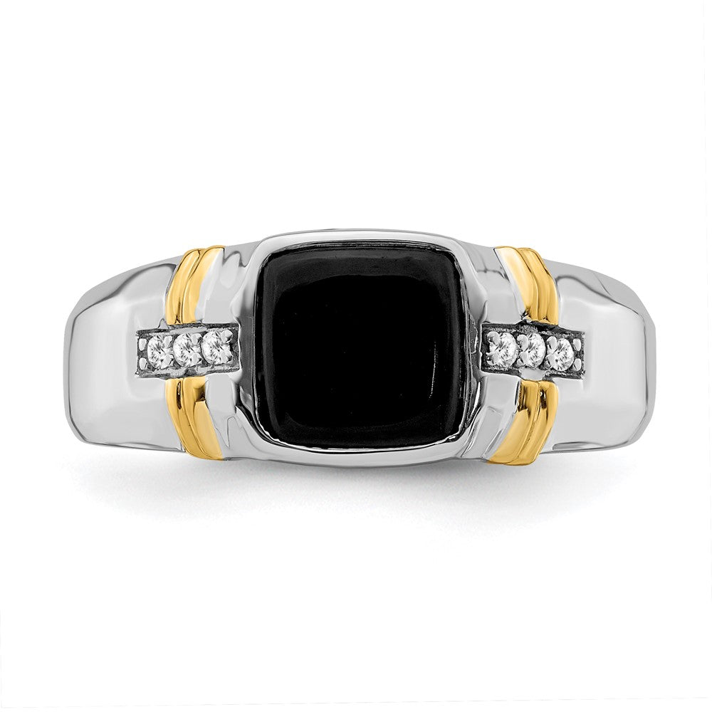 14K White & Yellow Gold Cushion Onyx & Diamond Men Ring (3.06 TCW)