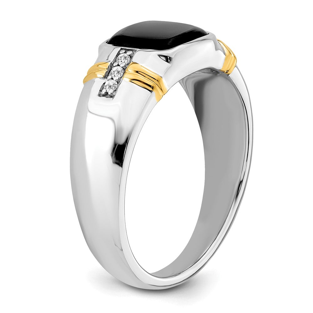 14K White & Yellow Gold Cushion Onyx & Diamond Men Ring (3.06 TCW)