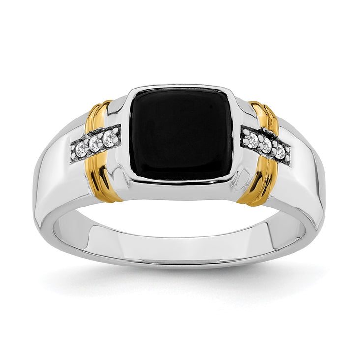 14K White & Yellow Gold Cushion Onyx & Diamond Men Ring (3.06 TCW)