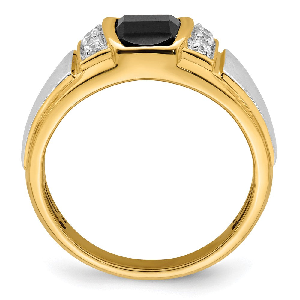 14K White & Yellow Gold Barrel Onyx & Diamond Men Ring (1.31 TCW)