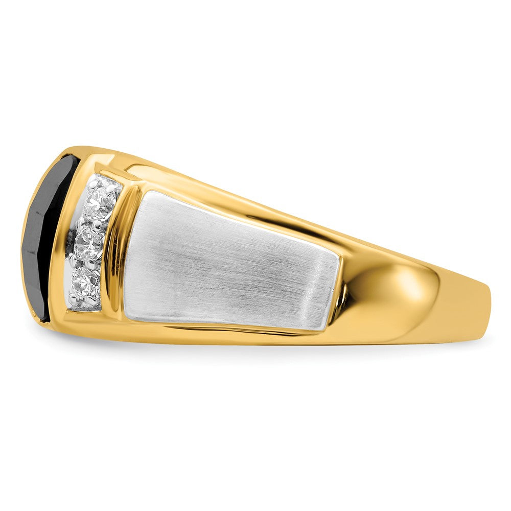 14K White & Yellow Gold Barrel Onyx & Diamond Men Ring (1.31 TCW)