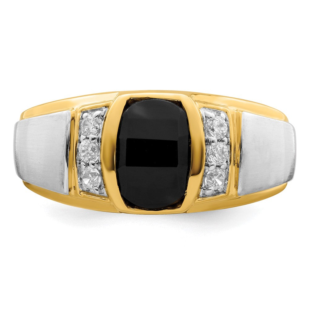 14K White & Yellow Gold Barrel Onyx & Diamond Men Ring (1.31 TCW)