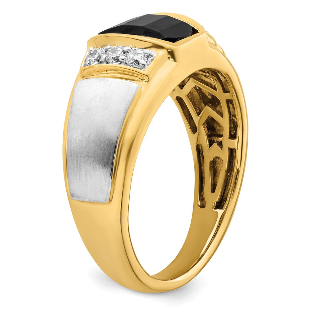 14K White & Yellow Gold Barrel Onyx & Diamond Men Ring (1.31 TCW)