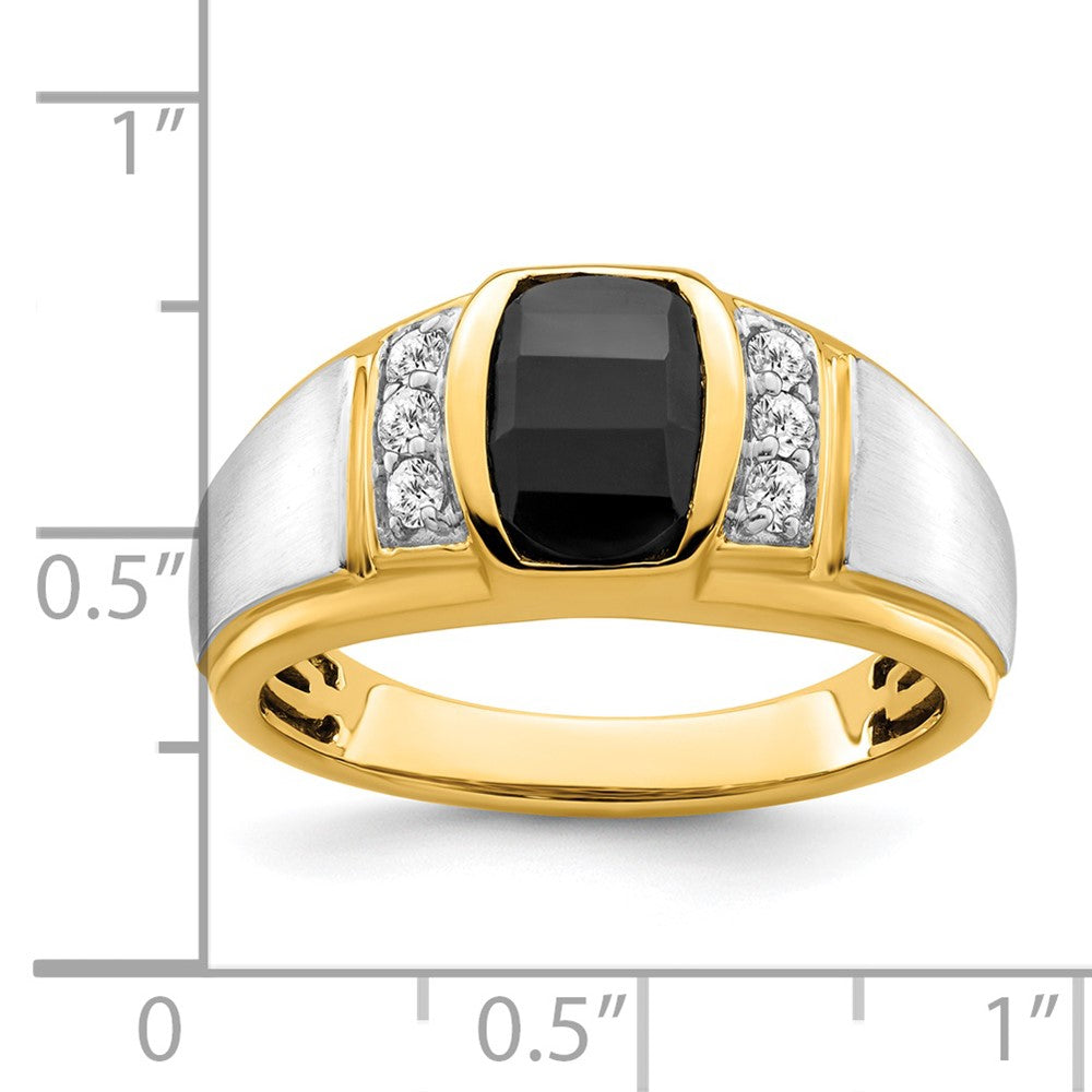 14K White & Yellow Gold Barrel Onyx & Diamond Men Ring (1.31 TCW)