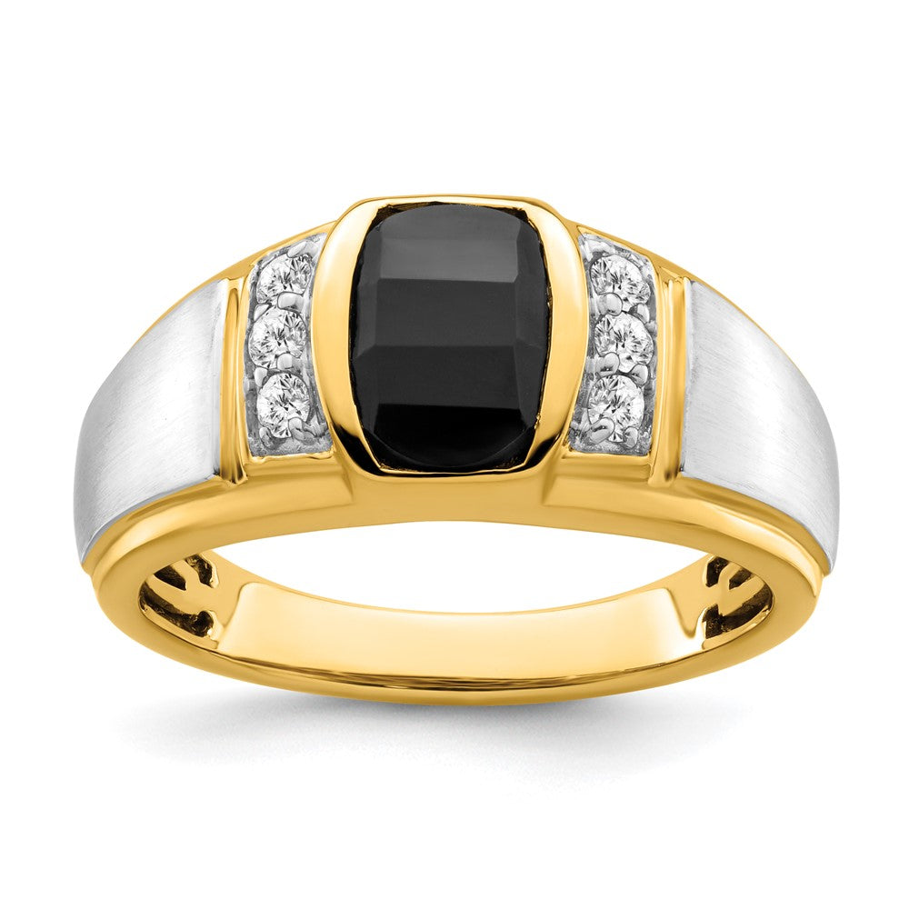 14K White & Yellow Gold Barrel Onyx & Diamond Men Ring (1.31 TCW)