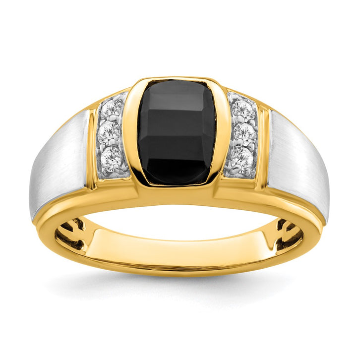 14K White & Yellow Gold Barrel Onyx & Diamond Men Ring (1.31 TCW)