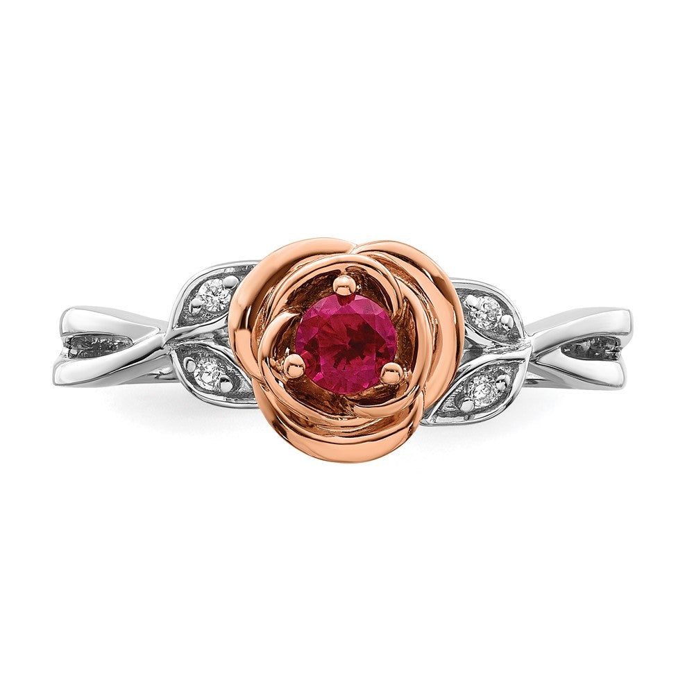 14K White & Rose Gold Ruby & Diamond Flower Cluster Ring (0.27 TCW)