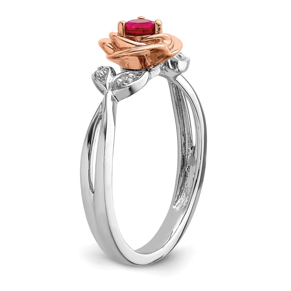 14K White & Rose Gold Ruby & Diamond Flower Cluster Ring (0.27 TCW)