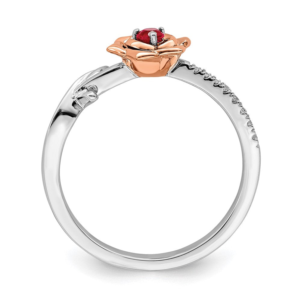 14K White & Rose Gold Ruby & Diamond Flower Twisted Ring (0.14 TCW)