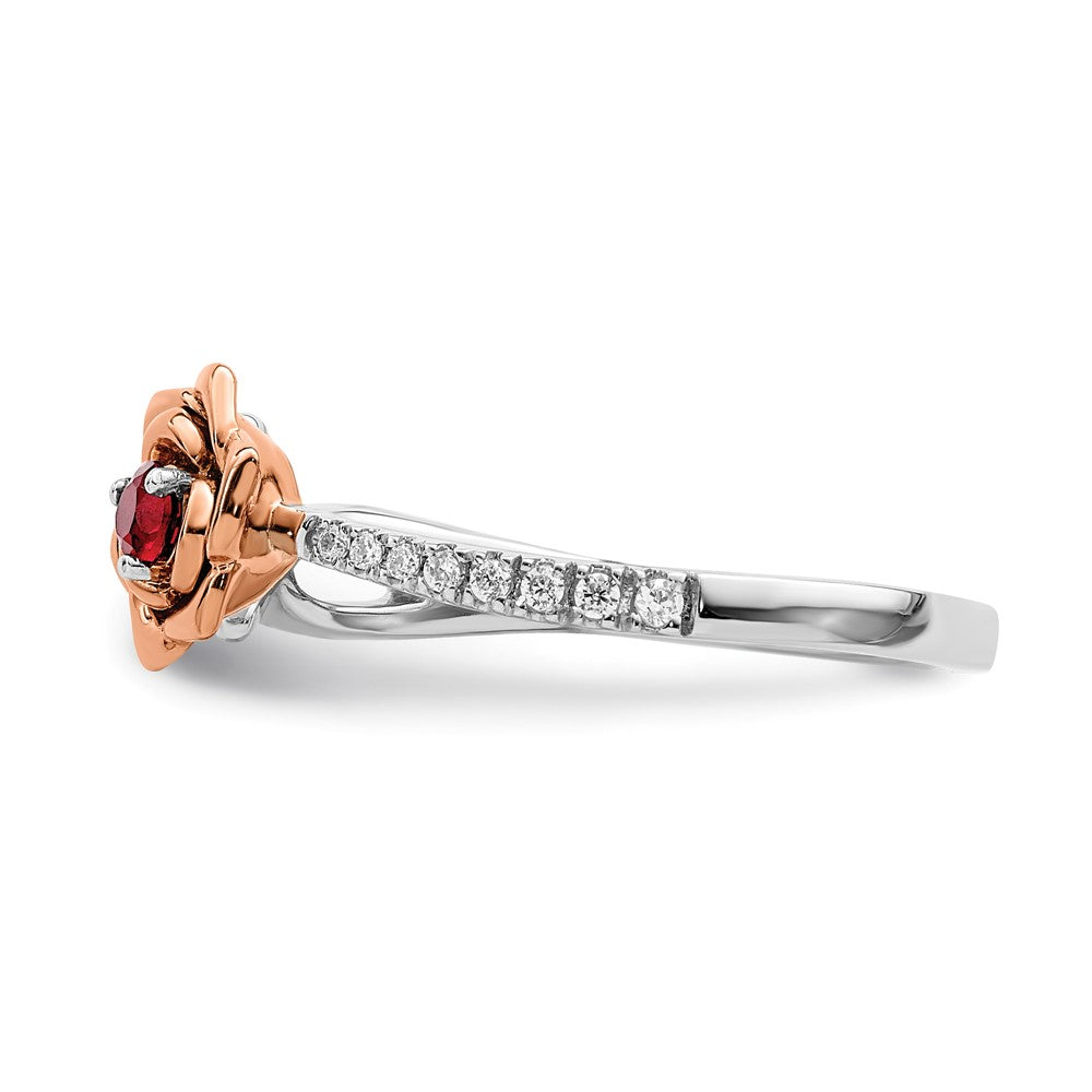 14K White & Rose Gold Ruby & Diamond Flower Twisted Ring (0.14 TCW)