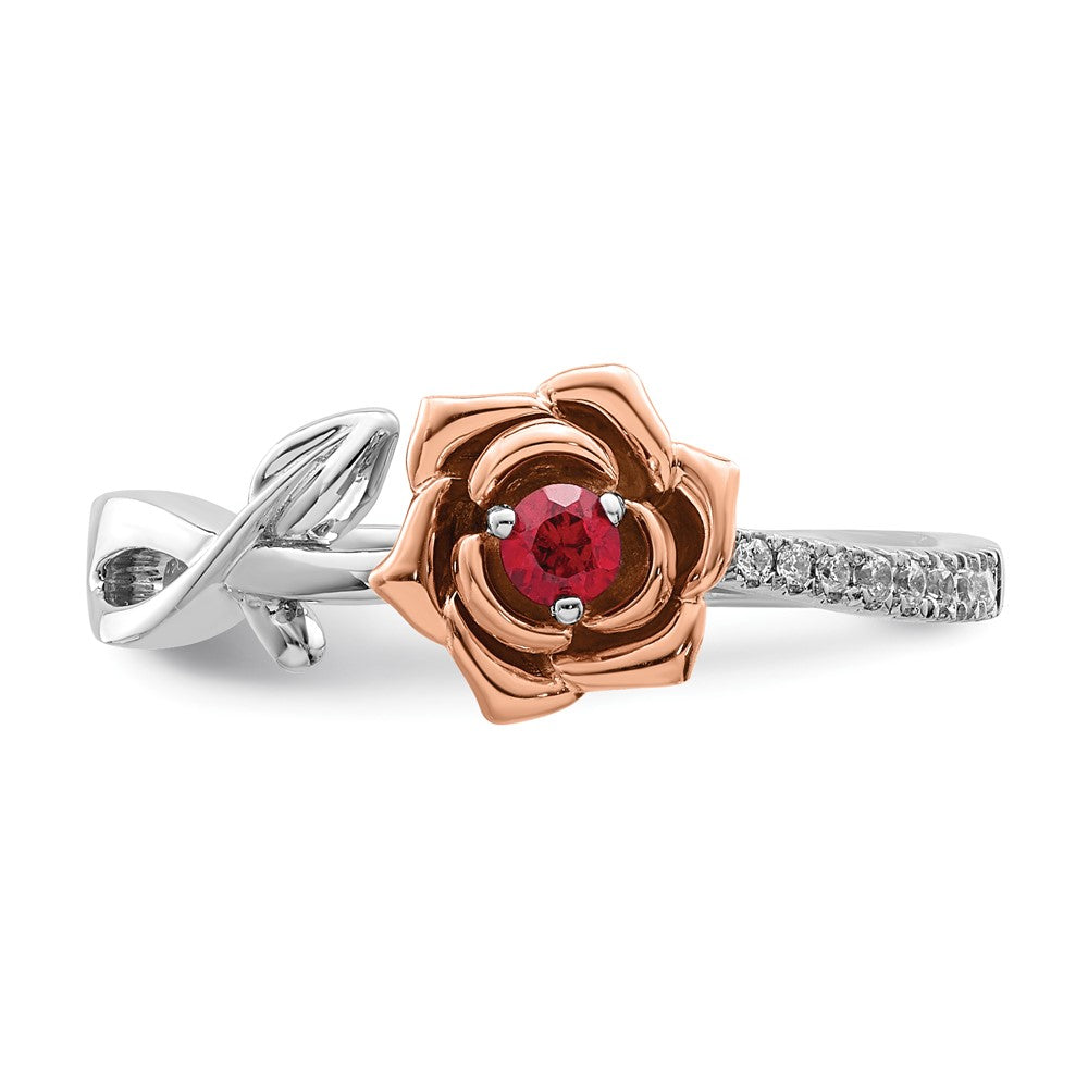 14K White & Rose Gold Ruby & Diamond Flower Twisted Ring (0.14 TCW)