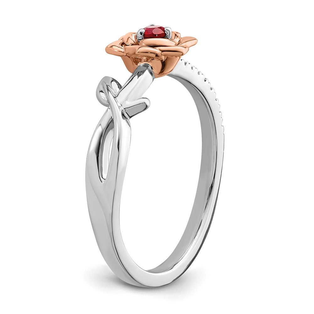 14K White & Rose Gold Ruby & Diamond Flower Twisted Ring (0.14 TCW)