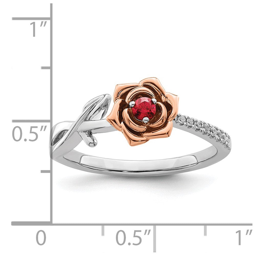 14K White & Rose Gold Ruby & Diamond Flower Twisted Ring (0.14 TCW)