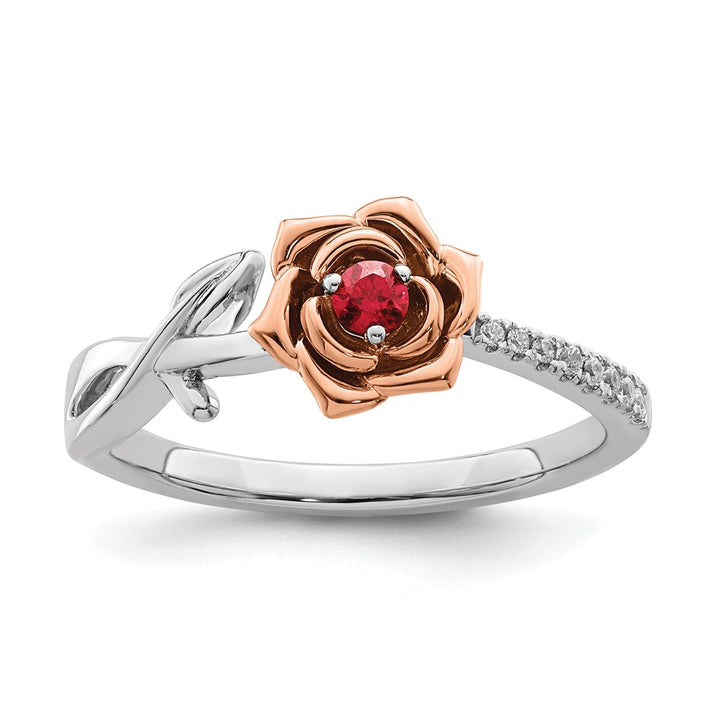 14K White & Rose Gold Ruby & Diamond Flower Twisted Ring (0.14 TCW)