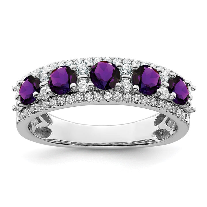 14K White Gold Amethyst & Diamond Anniversary Pave Ring (1.09 TCW)