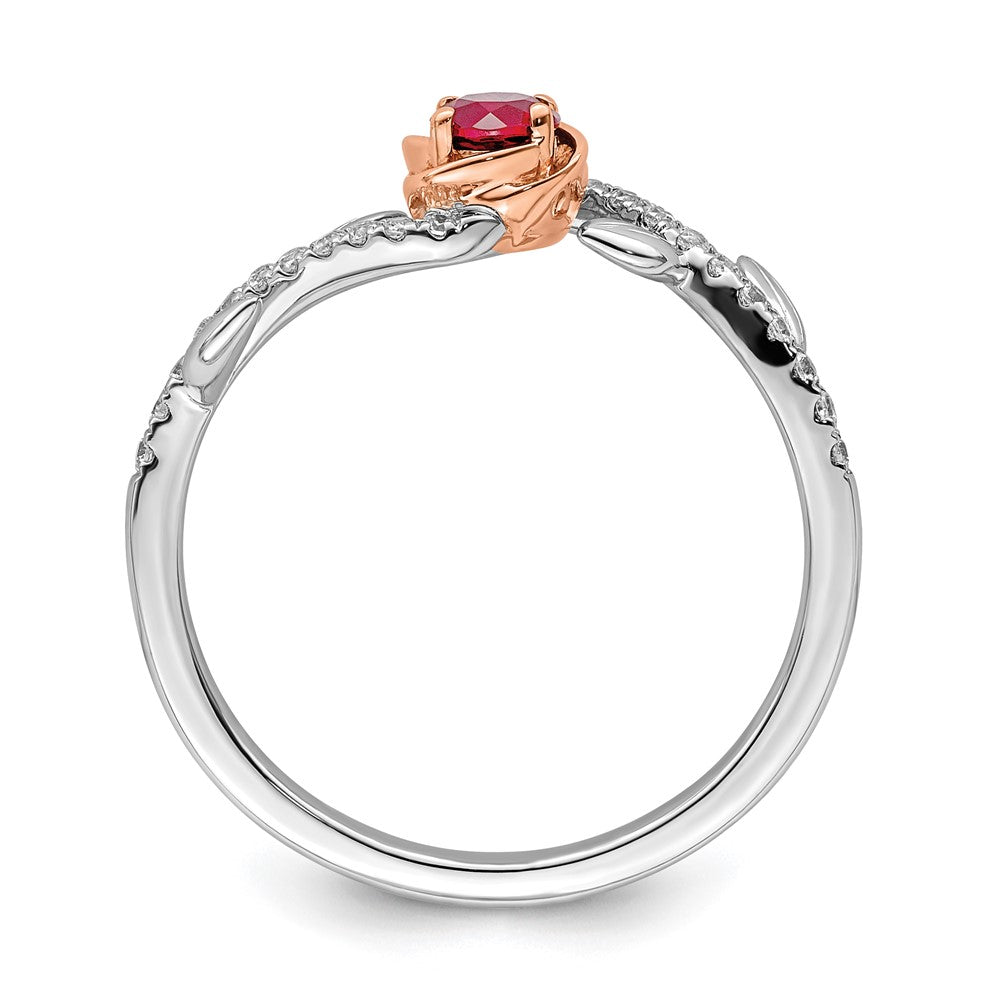 14K White & Rose Gold Ruby & Diamond Twisted Pave Ring (0.35 TCW)