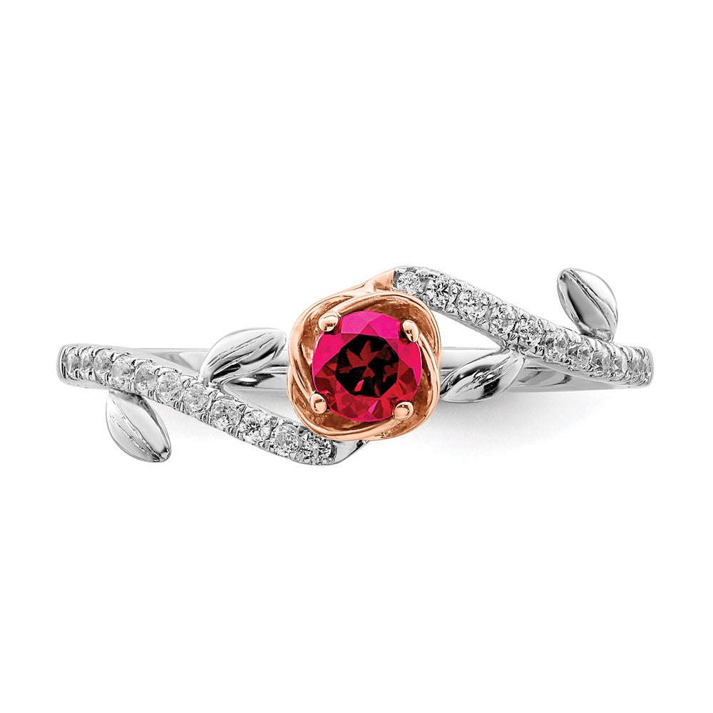 14K White & Rose Gold Ruby & Diamond Twisted Pave Ring (0.35 TCW)