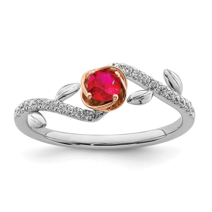 14K White & Rose Gold Ruby & Diamond Twisted Pave Ring (0.35 TCW)