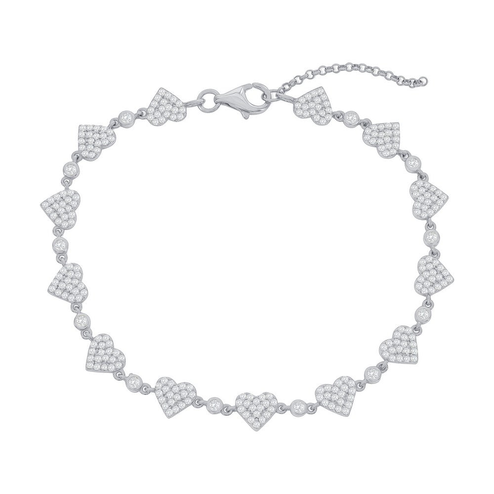 Sterling Silver Pave CZ Heart Bracelet