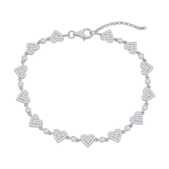 Sterling Silver Pave CZ Heart Bracelet